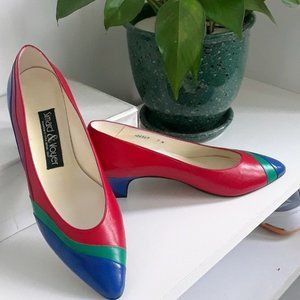 Italian Leather Color-Block High Heel SZ 7 Shoe